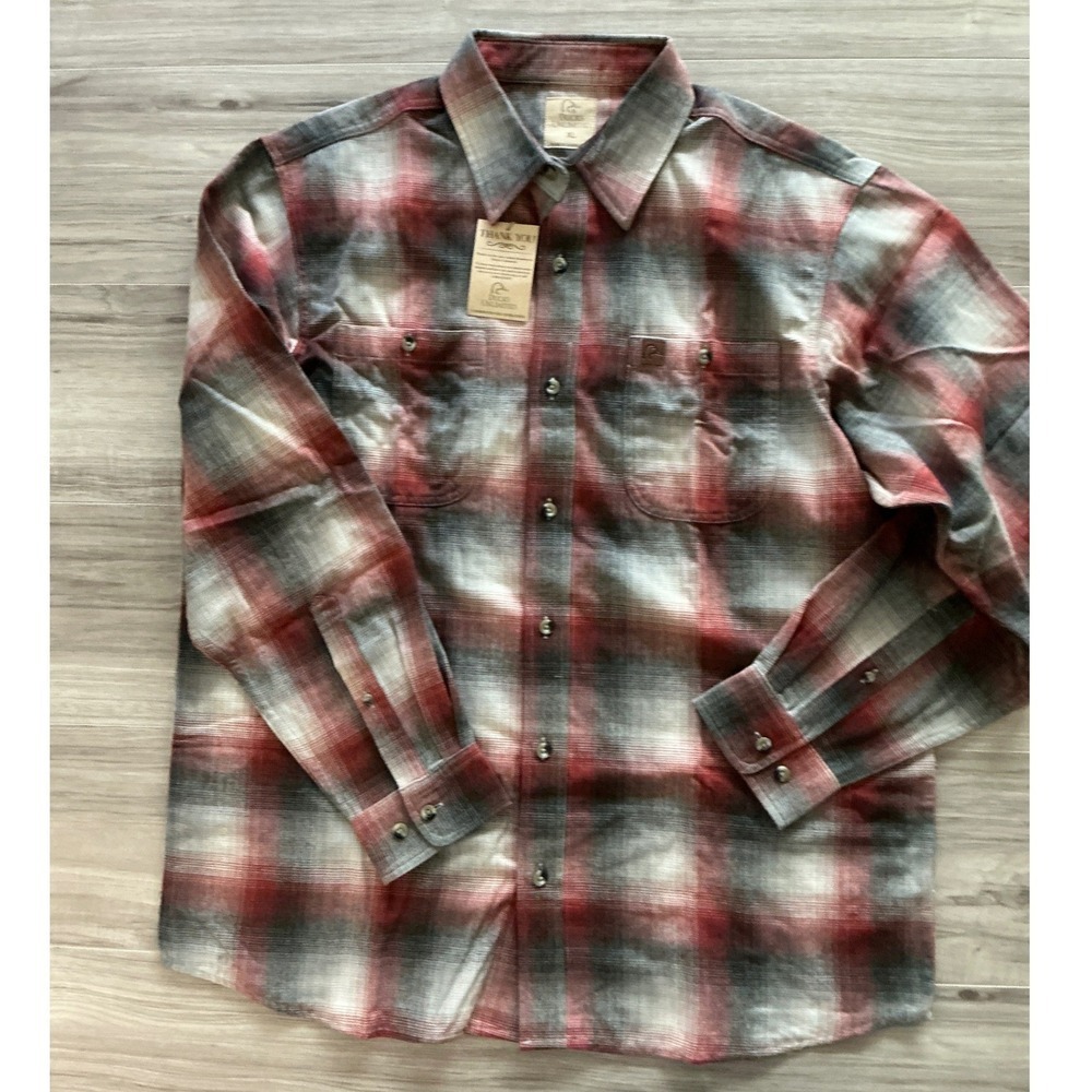 Ducks Unlimited Men's Flannel Button Down Shirt Red Grey Plaid XL‎ New With Tags